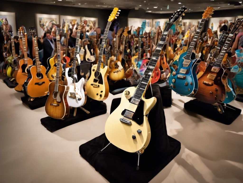 collectible guitars on display for auction